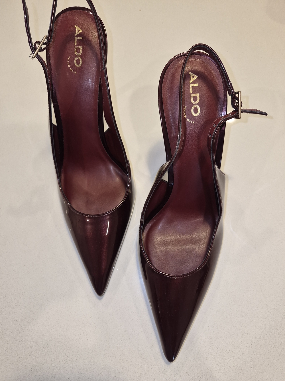 ALDOS tessysling Burgundy Patent Pointed Slingback Heels Size 10 New No Box